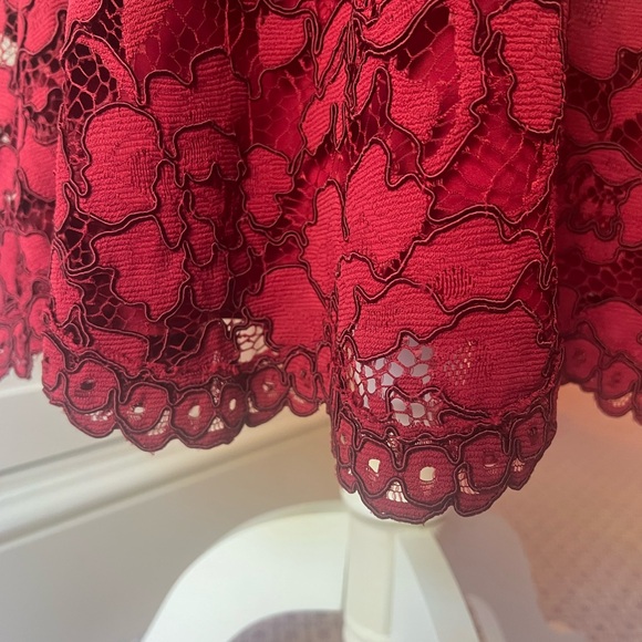 Lela Rose Red Floral Lace Long Sleeve Dress - Picture 3 of 10